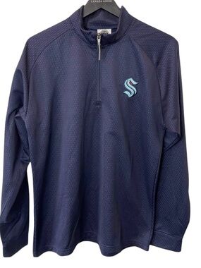 NHL Official Seattle Kraken Navy 1/4 Zip Long Sleeve Pullover Top (M)